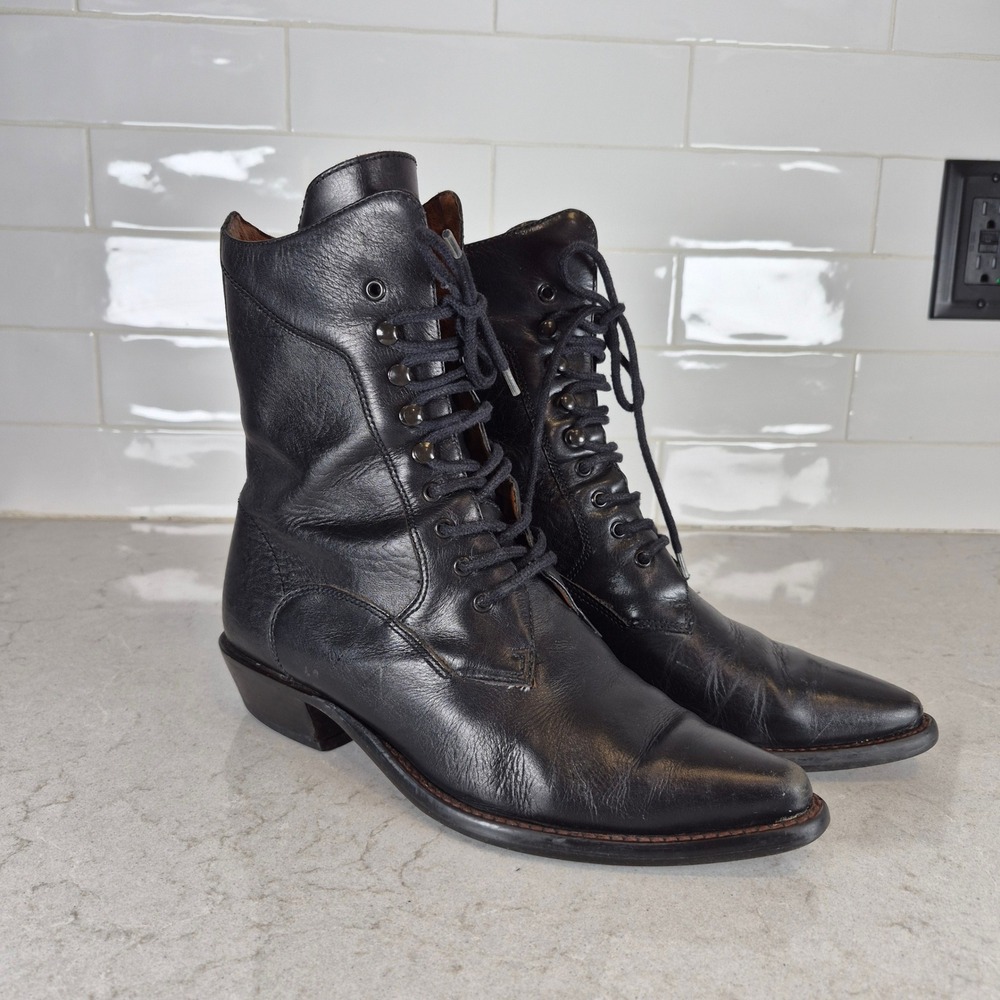 Nine West Lace Up Boots Victorian Witchy 8.5 M Black Womens